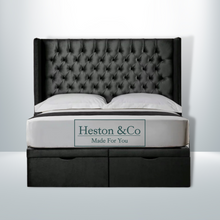 Load image into Gallery viewer, Winged Chesterfield Headboard with Ottoman Storage Bed Base | Heston & Co
