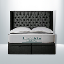 Load image into Gallery viewer, Winged Chesterfield Headboard with Ottoman Storage Bed Base | Heston &amp; Co
